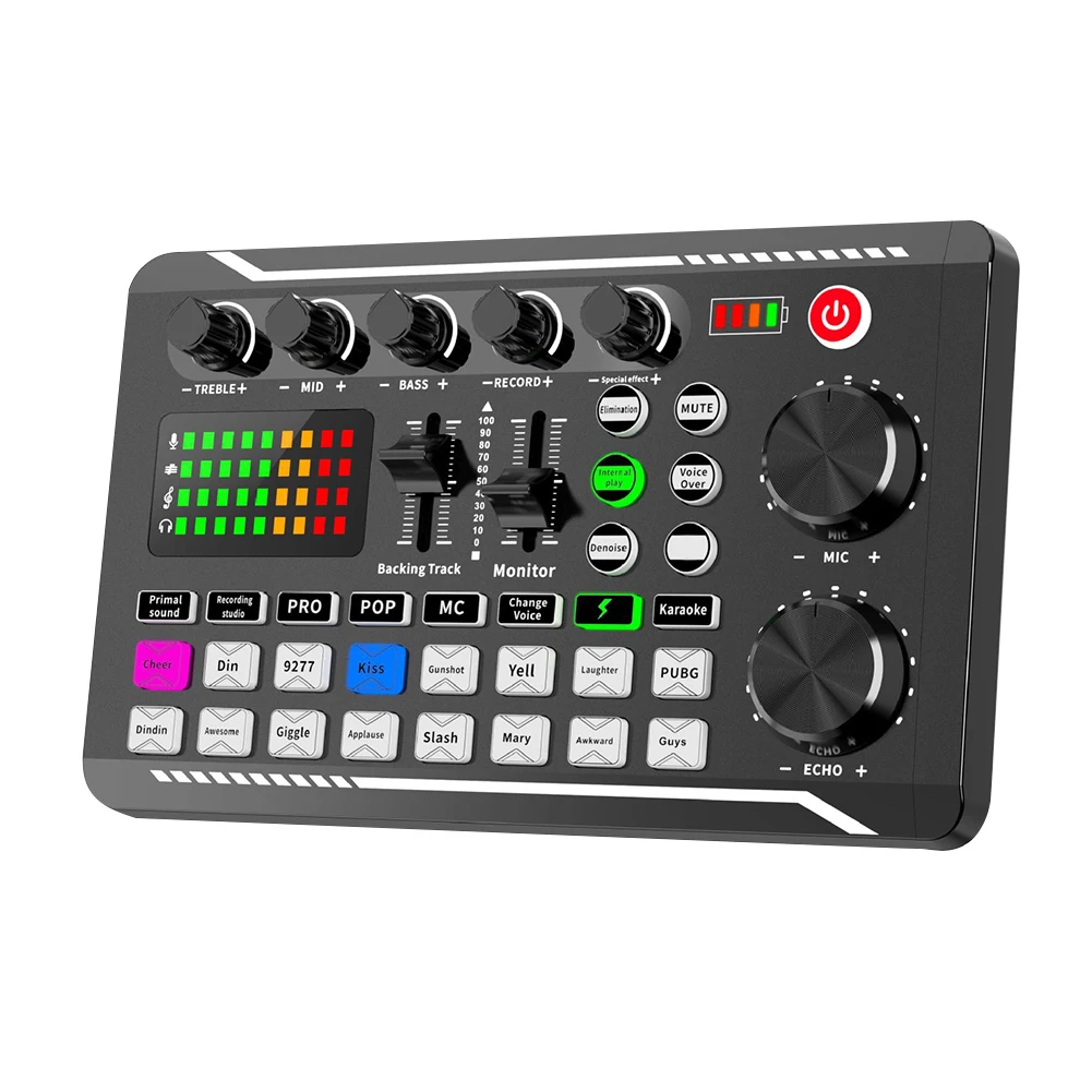 F998 Sound Card Microphone Mixer Kit 16 Sound Effects Audio Recording Sound Mixer Audio Mixing Console Amplifier for Phone PC