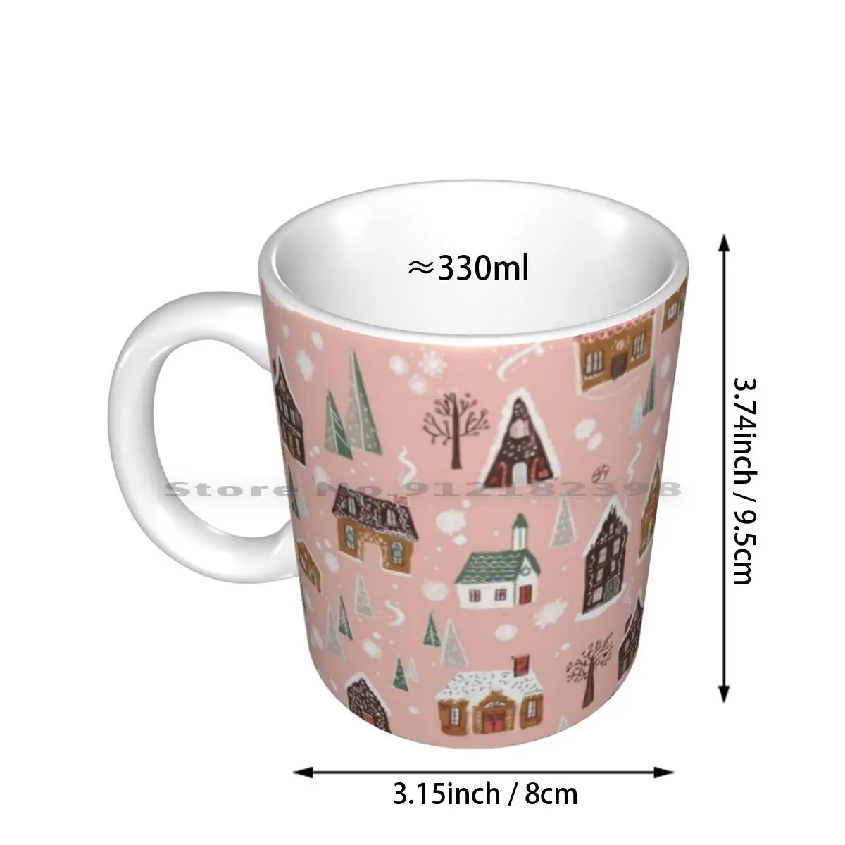 Gingerbread Village Ceramic Mugs Coffee Cups Milk Tea Mug Gingerbread Christmas Pink Whimsical Handmade Gingerbread House