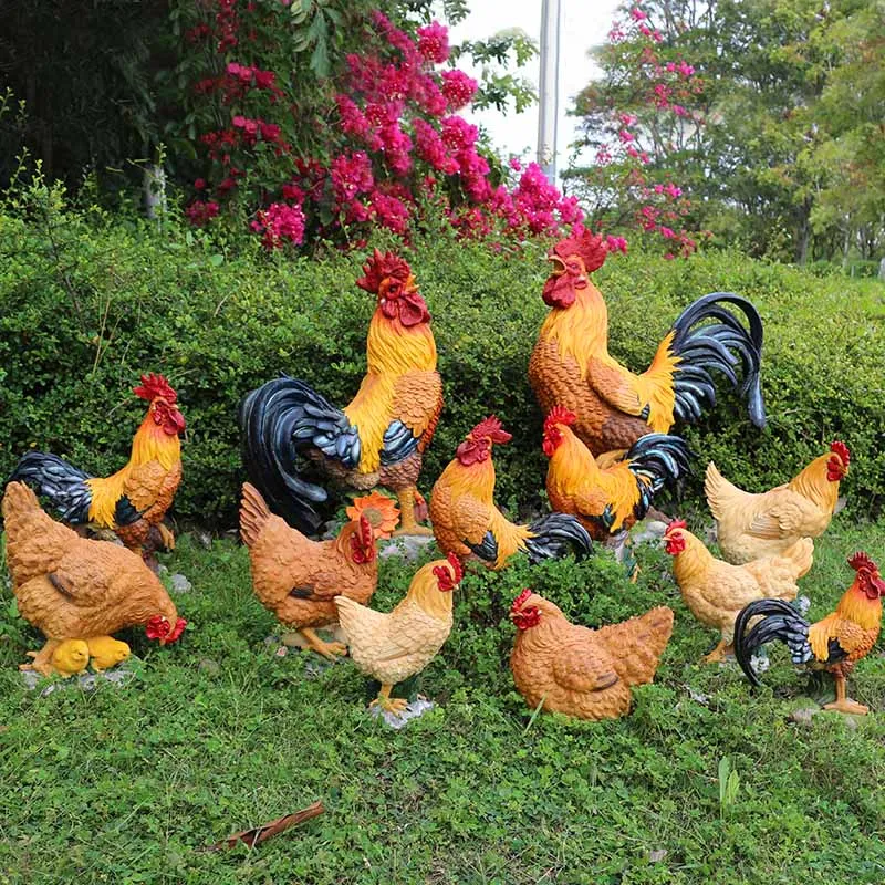 Courtyard Resin Simulation Chicken Rooster Hen Accessories Outdoor Garden Lawn Furnishing Crafts Villa Balcony Figurines Decor