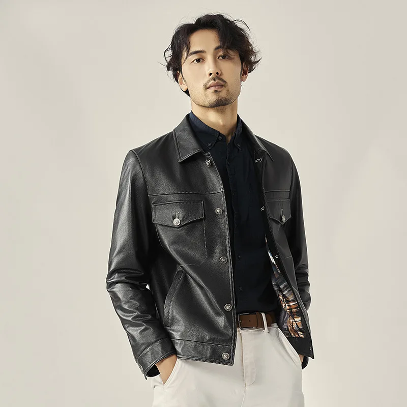 

Men's leather jacket 2020 autumn new Korean style slim lapel short trend coat handsome men's leather jacket