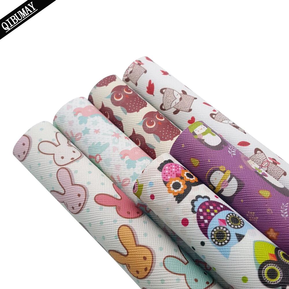 22*30cm Printing PU Faux Leather Vinyl Fabric Cartoon Animals Rabbits Bow Fabric Home Party Decoration DIY Handbags Materials