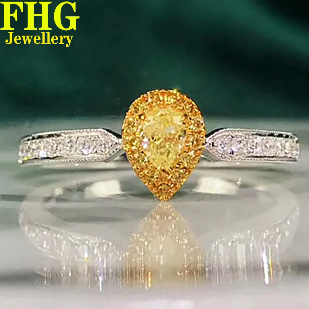 

18K Au750 White Gold Ring 0.38Carat Nature Diamond Yellow diamond Pear ring Wedding Party Engagement Anniversary Ring