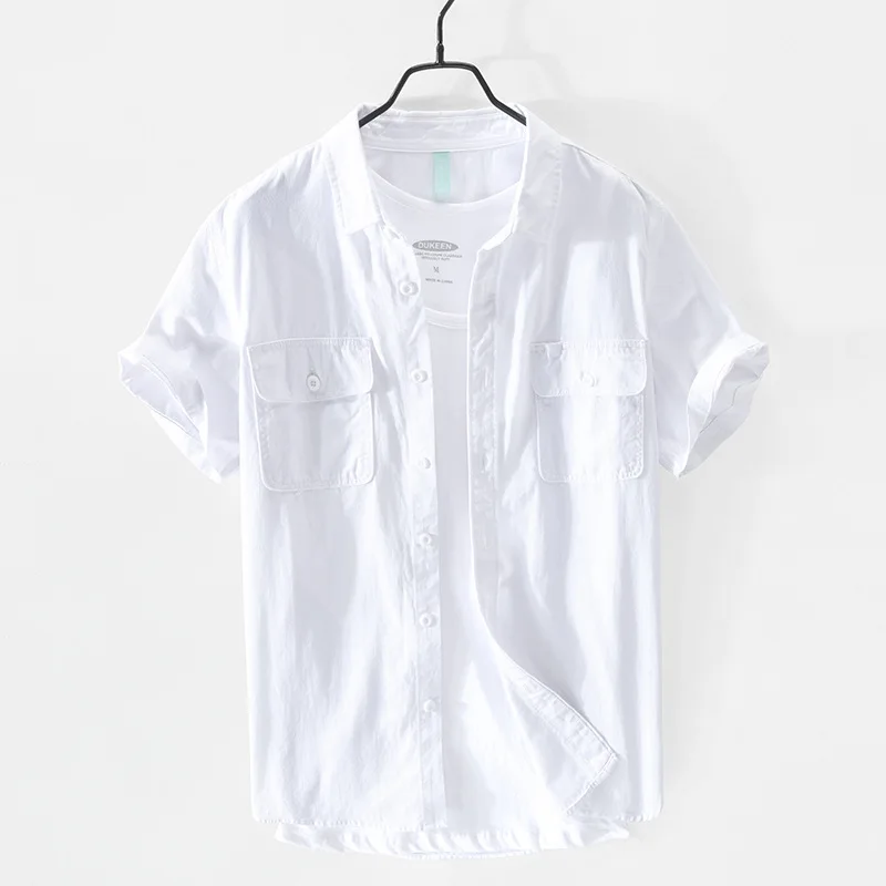 Spring and Summer New Men Casual Cotton Short-sleeved Shirt White Green Safari Style Multi-pocket Grey Workwear GA-Z151