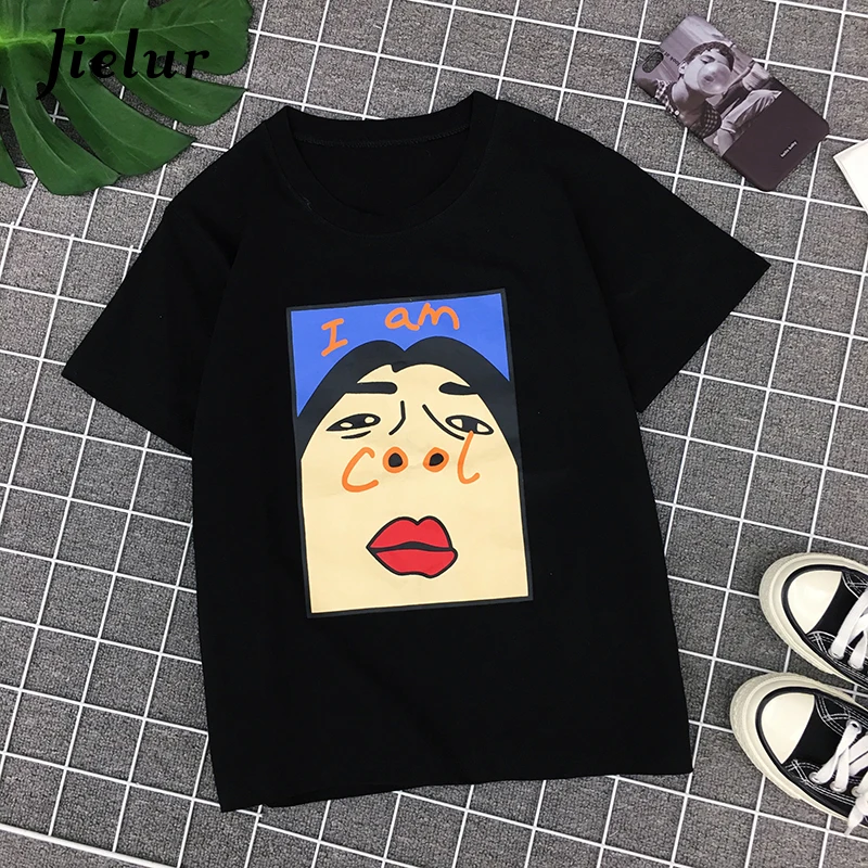 Jielur Harajuku I am Cool Funny Letter Print White T shirt Women Korean Creative Female T-shirt Fashion Spoof Black Top Tee S-XL image 3