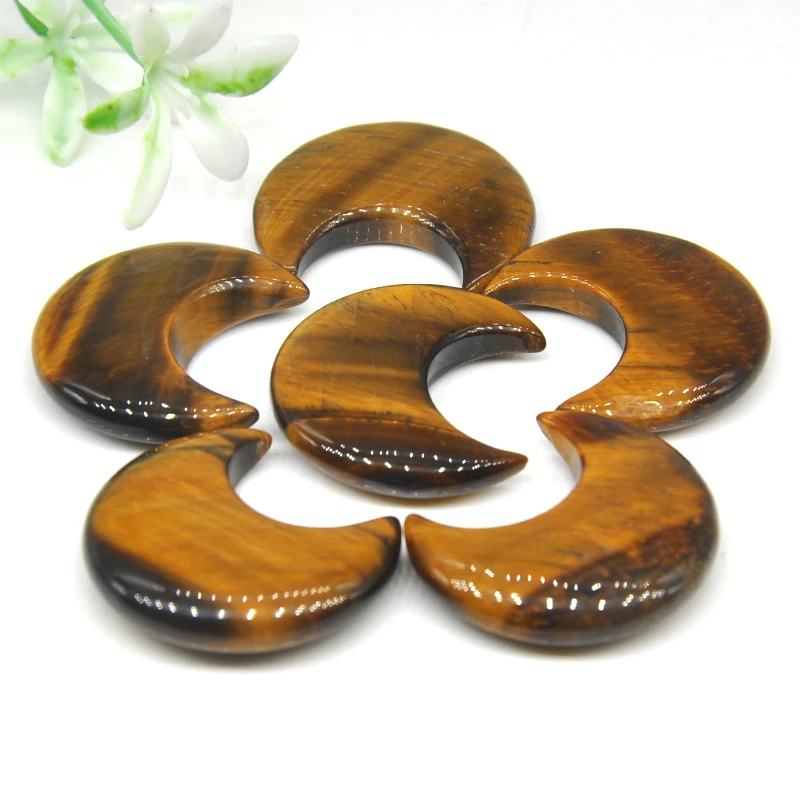 10 Pcs Moon Shaped Natural Gemstone Tiger Eye Stone Craft Gifts Healing Crystals DIY Jewelry Making Necklace Pendant Accessories