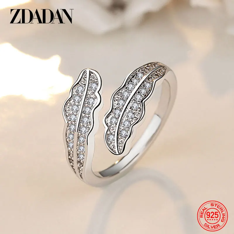 ZDADAN 925 Sterling Silver Maple Leaf Open Adjustable Ring For Women Charm Fashion Party Jewelry Gift