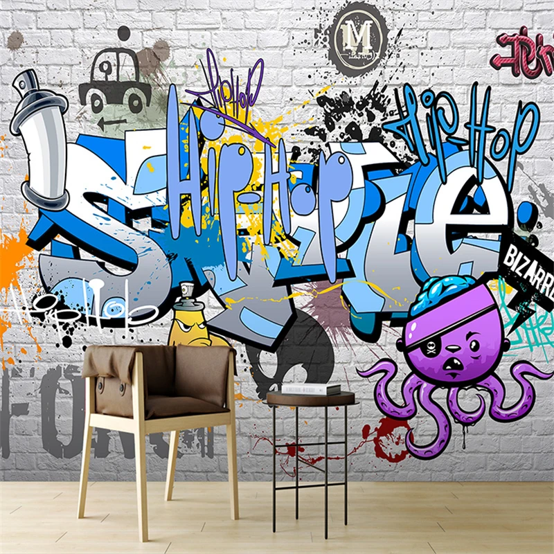 

Пользовательские 3D уличные граффити обои фрески красочные наклейки на стену для бара КТВ украшения дома граффити обои ТВ фон
