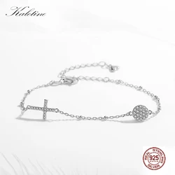 KALETINE 925 Sterling Silver Cross Male Braccialetti Dell'occhio per Le Donne Sereno CZ Mens Di Lusso Dei Braccialetti di Modo 2018 Buona Fortuna Gioielli