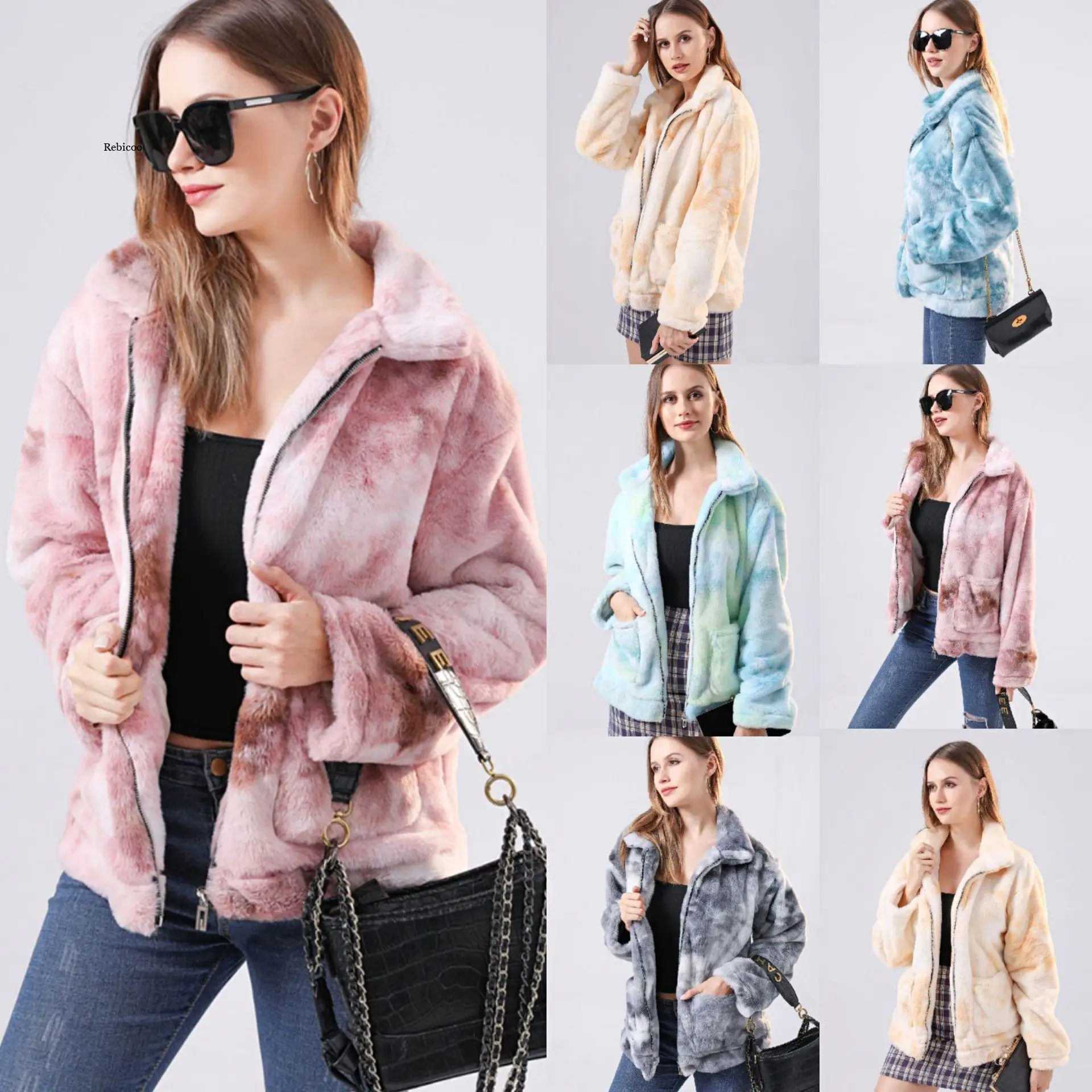 Winter Fur Coat Color Tie-Dye Long Sleeves Thick Warm Fur Coat Real Image High Quality Winter Short Coat In Stock