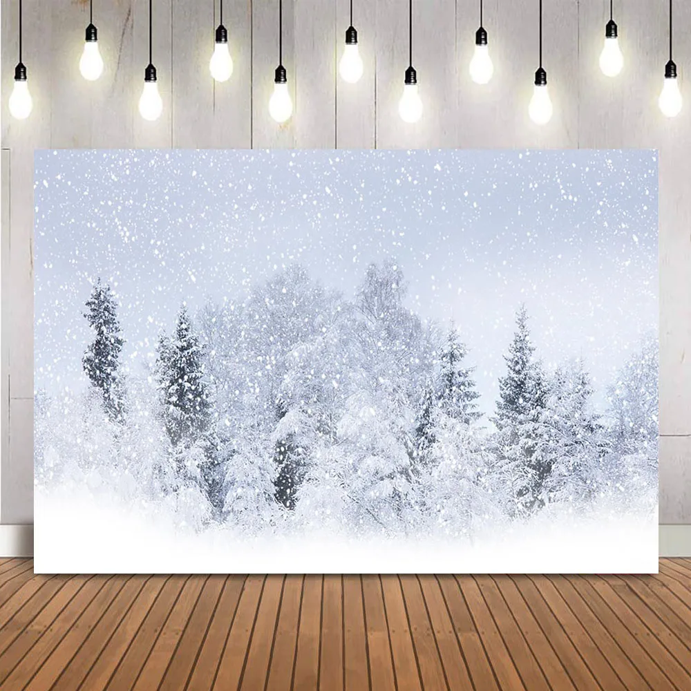 Christmas Snow Scenery Winter Backdrop for Photography Pine Forest Children Baby Background for Portrait Photo Studio Photocall