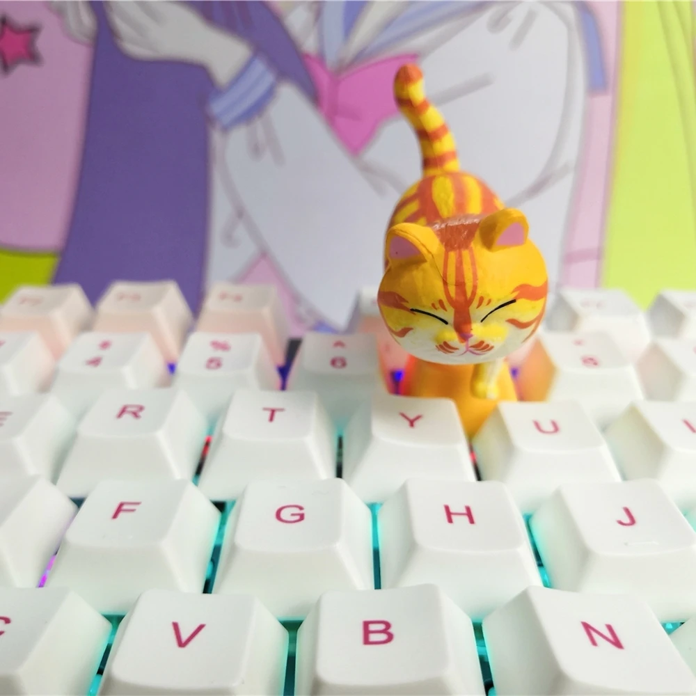 Keycap Cute Kitty PBT DIY Kawaii Cat key cap mechanical keyboards keycaps for mechanical keyboards R4 height Cherry MX axis,Q9