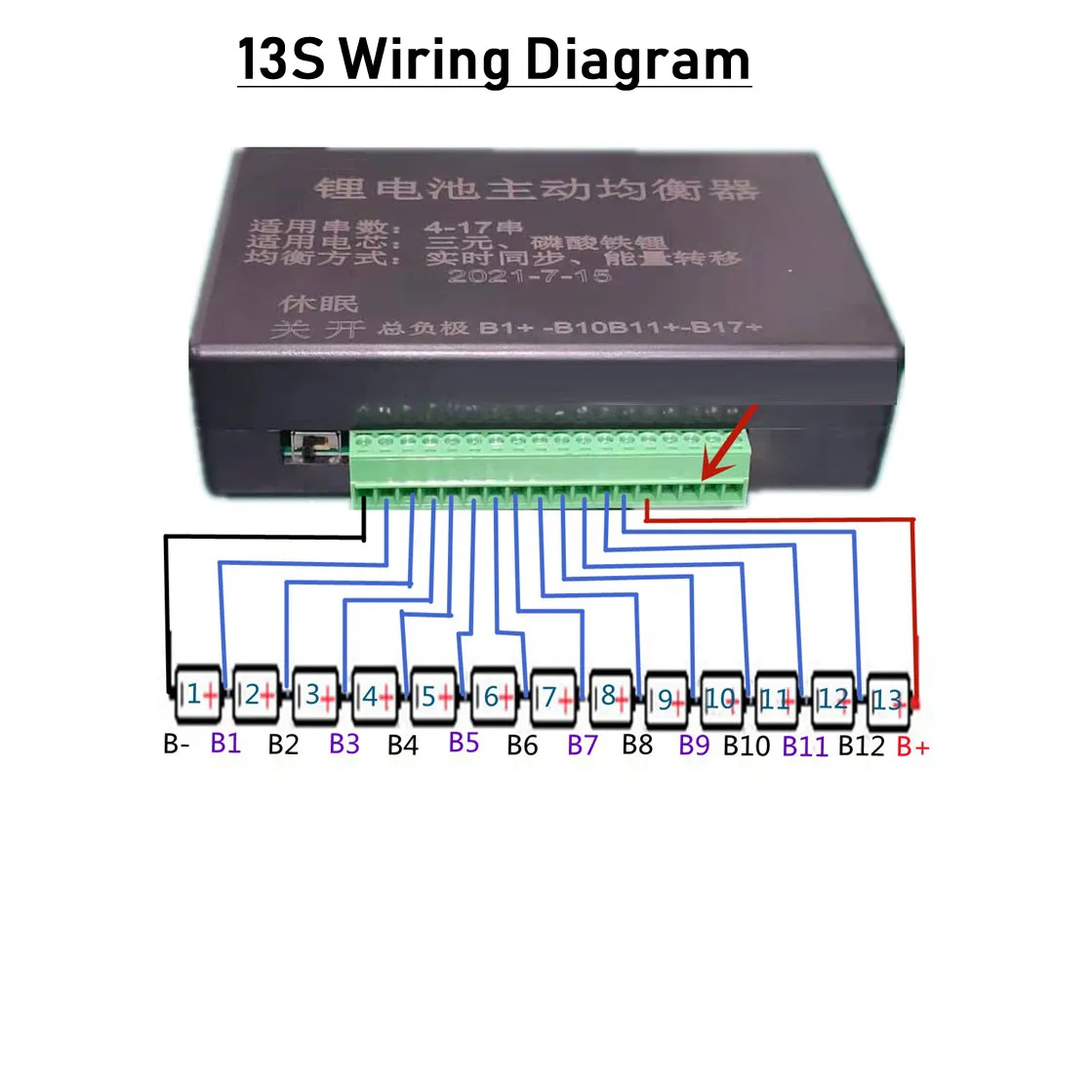 Placa de equilibrio activo 4S 8S 16S 17S 20S 24S 10A, equilibrador de transferencia de energía de batería de litio Lifepo4, protección BMS 13S 14S