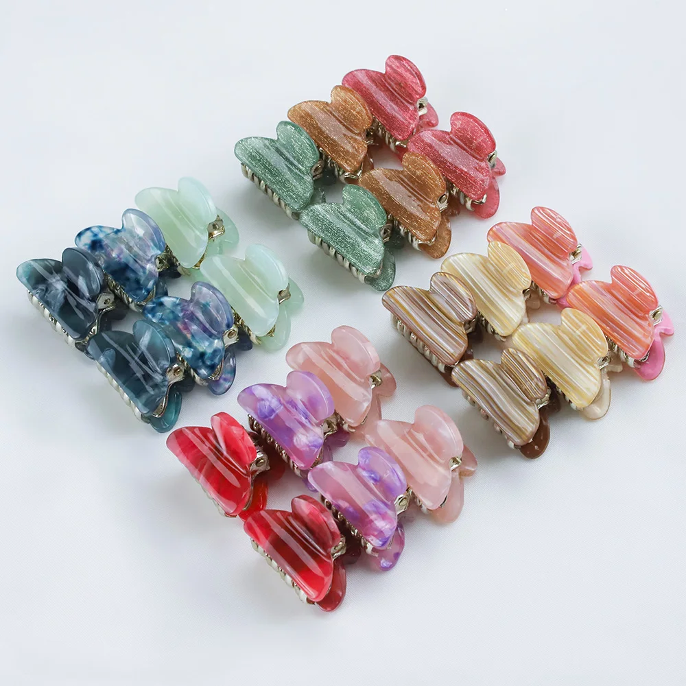 6PCS Shiny Acrylic 2.5CM Small Crab Cute Dot Leopard Hair Claw Clips Women Girls Acetate Plastic Barrette Clamp Hair Accessories