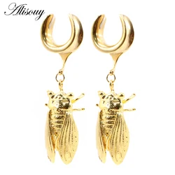 Alisouy 1pc Stainless Steel Cicada Pendant Ear Weight Saddle Ear Tunnels Plugs Expander Stretcher Earrings Body Piercing Jewelry