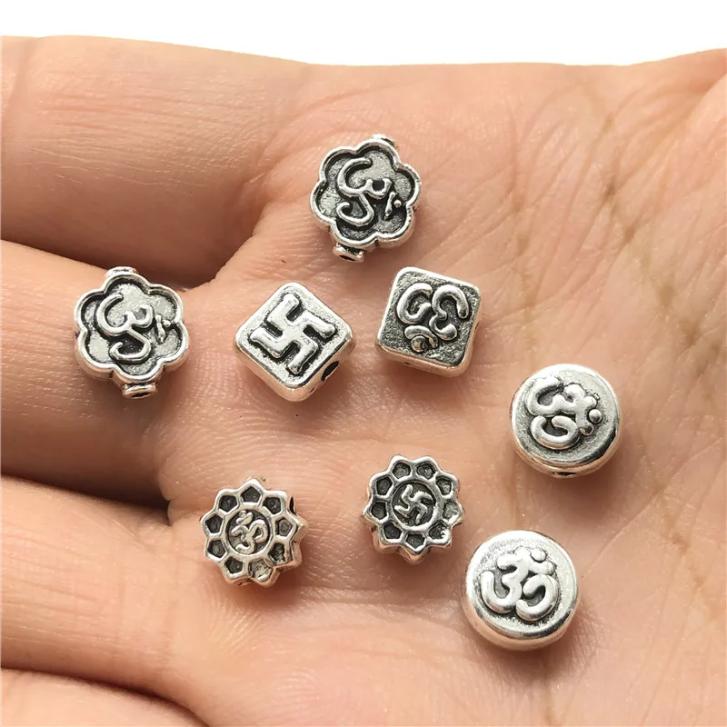 20pcs Om Yoga Logo Perforated Bead Connector for Jewelry Making DIY Rosary Pendant Prayer Bead Bracelet Accessories Material