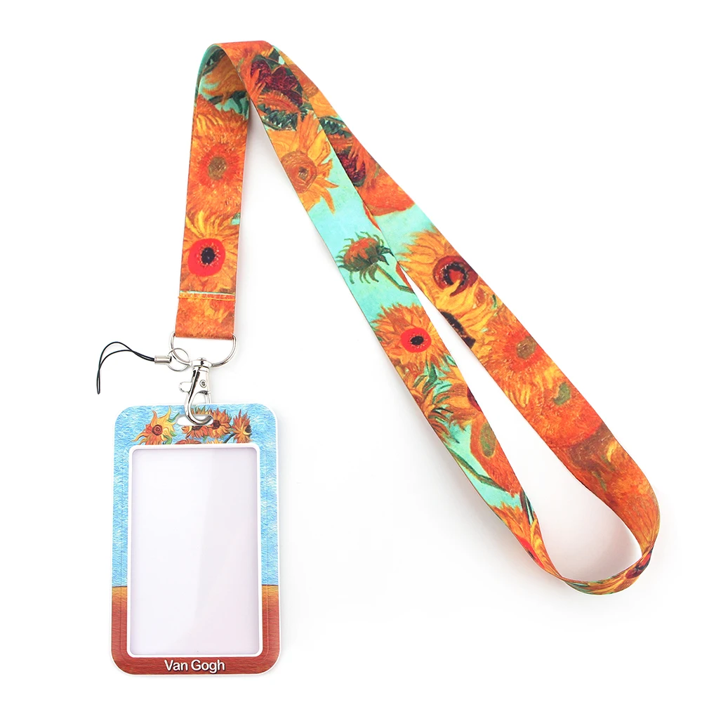 PF145 Dongmanli Van Gogh Art Oil Painting Sunflower Neck Strap Lanyard for keys lanyard Card ID Badge Holder Key Chain for Gifts