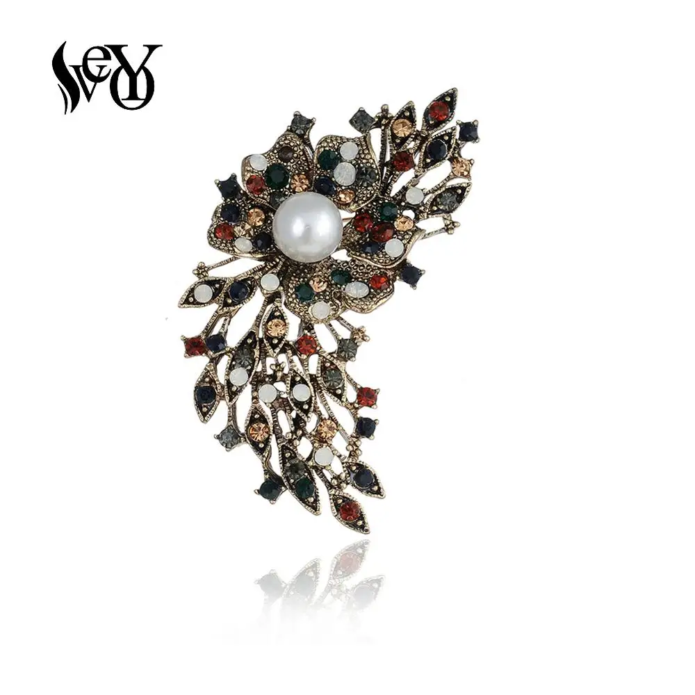 VEYO Elegant MixColor Rhinestone pearl Brooches pins Vintage Coat Brooches for Women Fashion Jewelry Gift New