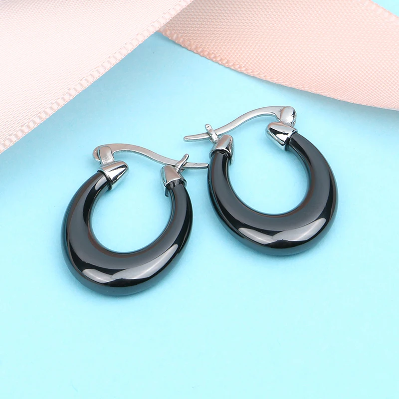 Women Clips On Earrings for Christmas Gift Black Healthy Ceramic Never Fade Women Earrings Wedding Party Birthday Gift