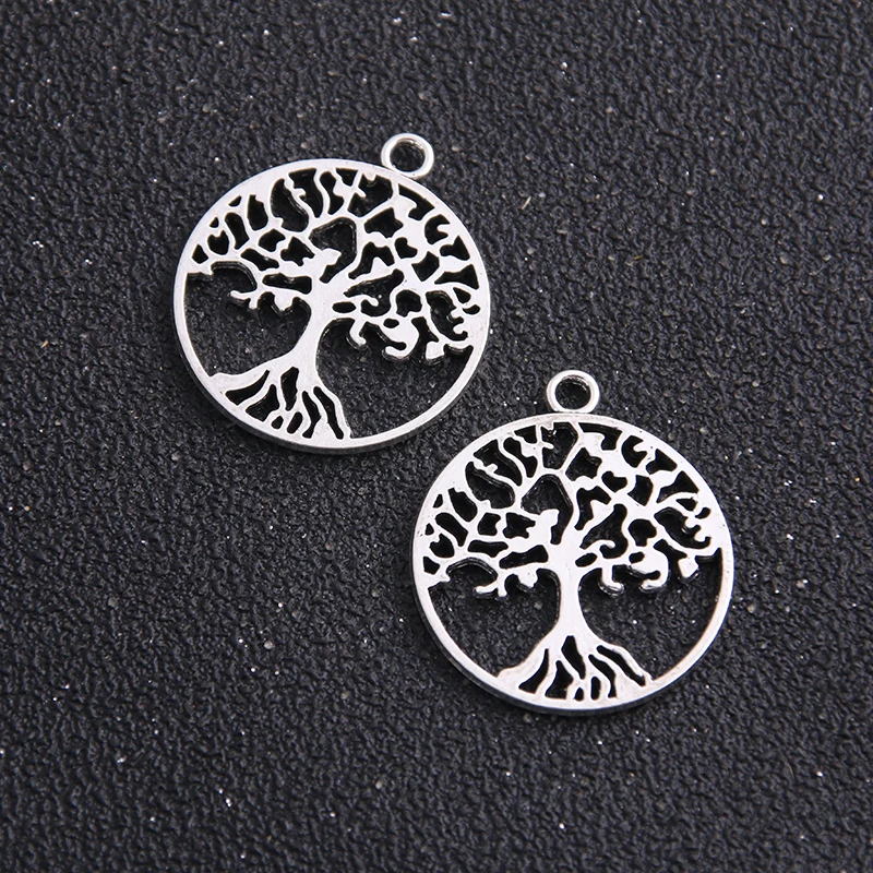 6pcs 25*29mm Four Color  Vintage Metal Alloy Round Hollow Peace Tree Charms Jewelry Pendants Diy production