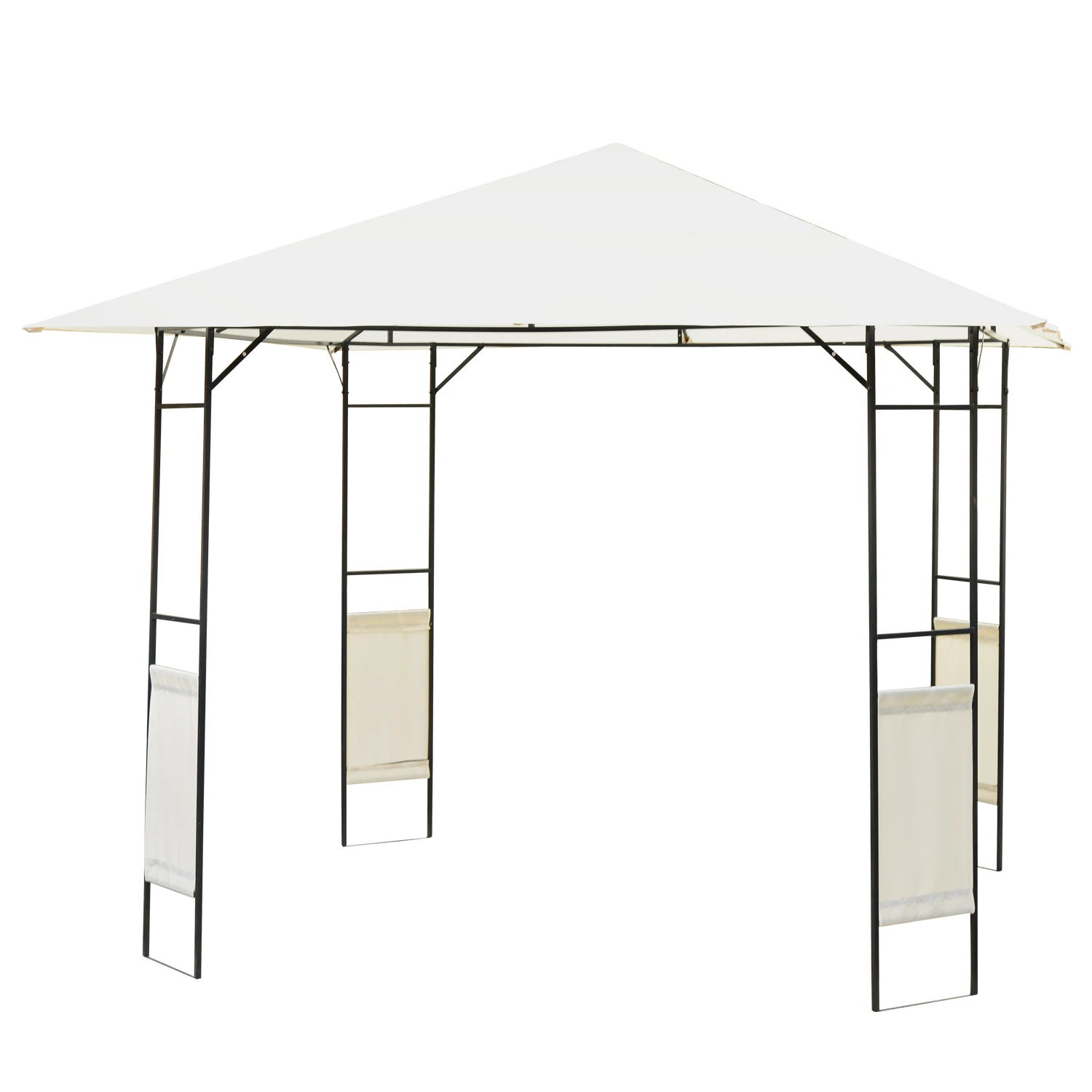 Outsunny Carpa 3x3x2.6m Cenador Jardin Marco de Acero y 4 Paraviento lateral Color Crema