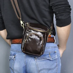 Quality Leather Men Design Casual Small Messenger Crossbody Bag Fashion Hook Fanny Waist Belt Bag Phone Pouch Male 1167-c