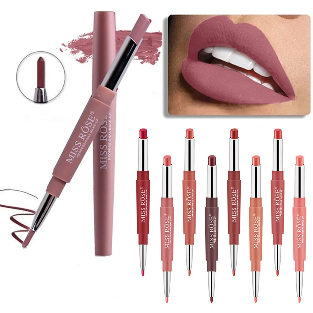 Miss Rose Double-ended Matte Lipstick Waterproof Makeup Lip Stick Long Lasting Pink Red Nude Lipstick Pen Easy To Wear Lipliner