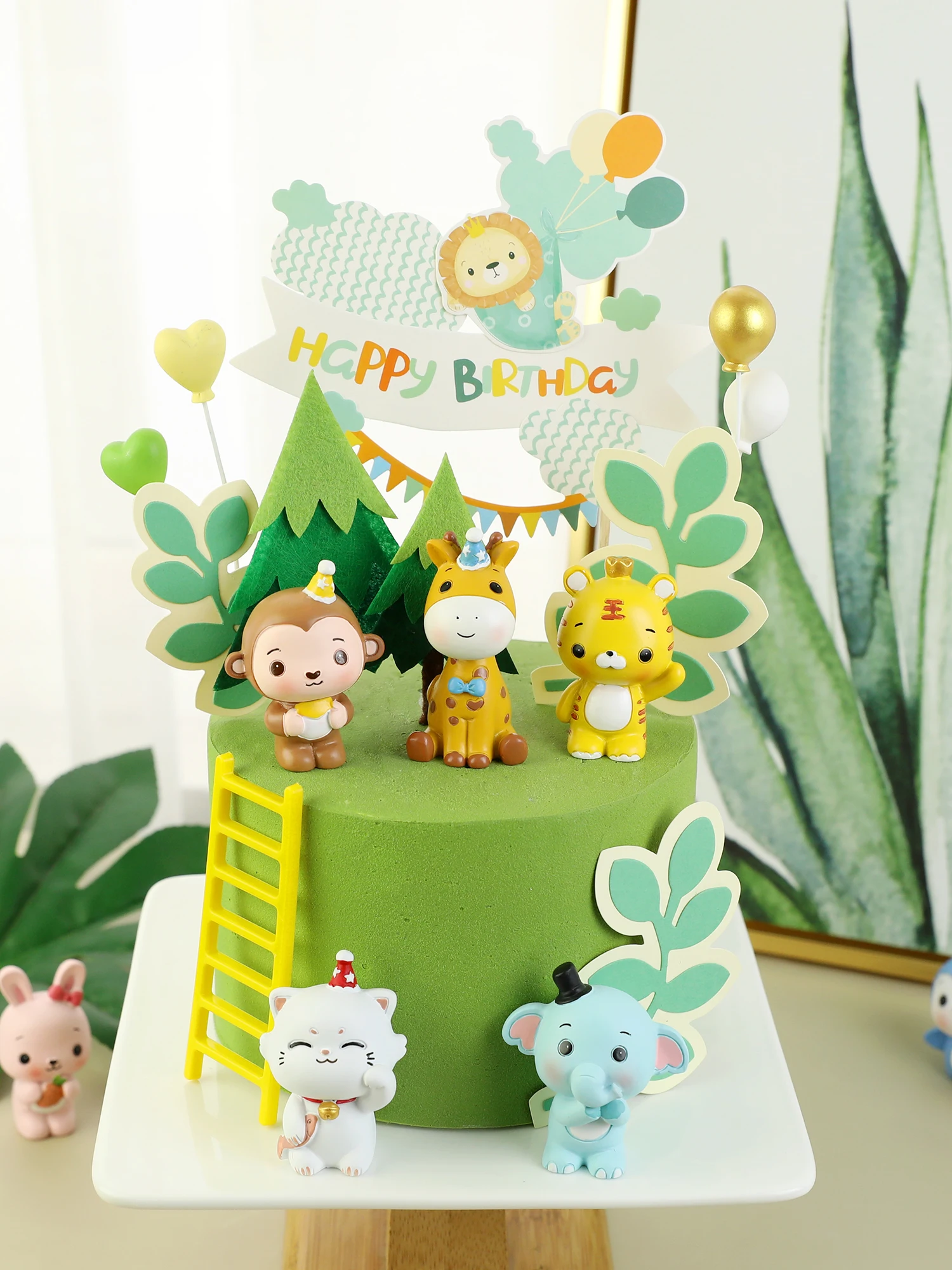 Forest  Animal Lion Giraffe Lucky Cake Topper Baby Happy Kids Birthday Party Children's Day Baking Decoration Dress Up Supplies