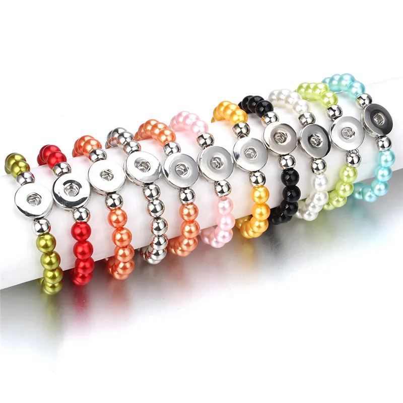 Snap Jewelry 18mm Snap Button Bracelet Elastic Adjustbtale Handmade Colored Resin Beads Bracelets for Women Gilrs ZE506