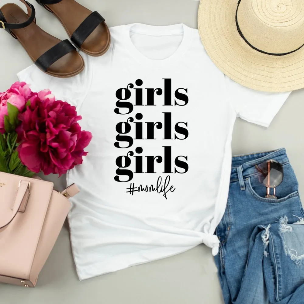 Girls  momlife kawaii Tshirts   Short sleeve 100% Cotton mom top Tees  Funny Letter print Graphic O neck cute T-shirt for mother
