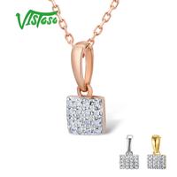 VISTOSO Gold Pendants For Women Authentic 14K 585 Rose White Gold Sparkling Diamond Simple Square Pendant Wedding Fine Jewelry
