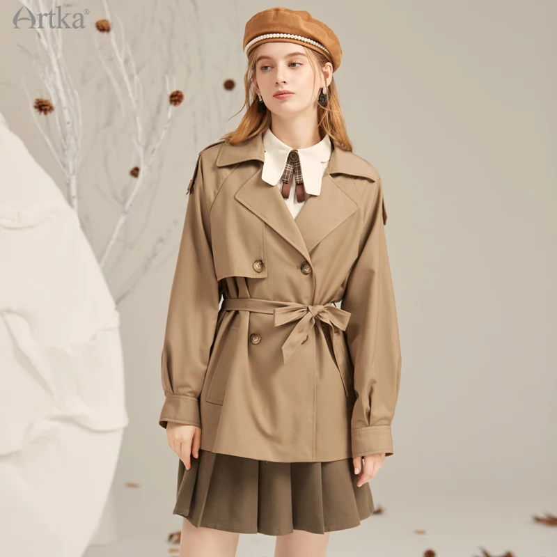 ARTKA 2021 Autumn New Women Trench Coat Fashion College style Double-breasted Windbreaker With Belt Midi Outerwear FA20011Q