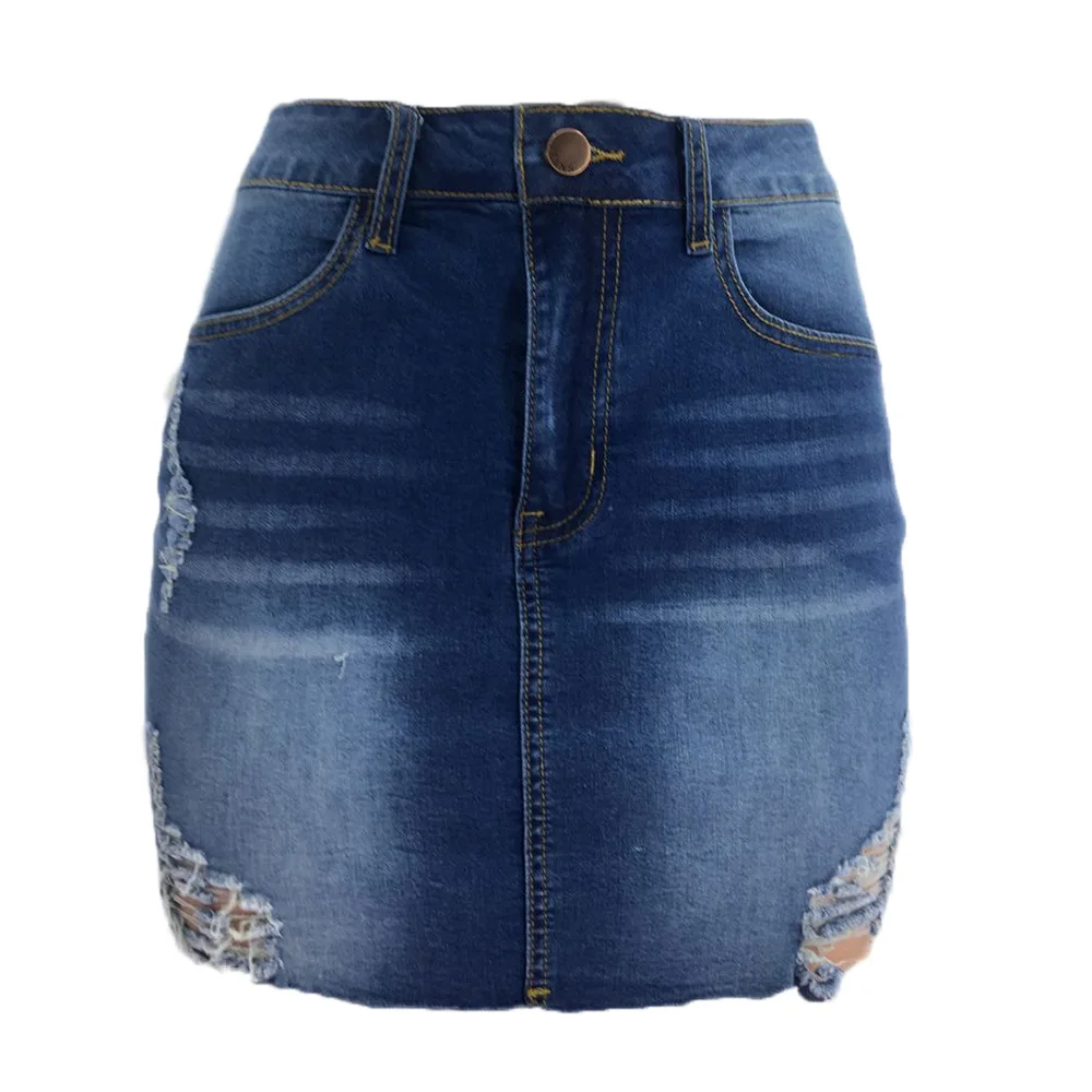 2022 New Summer Clothing Women's Ripped Denim Short Skirt Fashion Sexy Skinny Stretch Jeans Mini Skirt S-2XL Drop Shipping