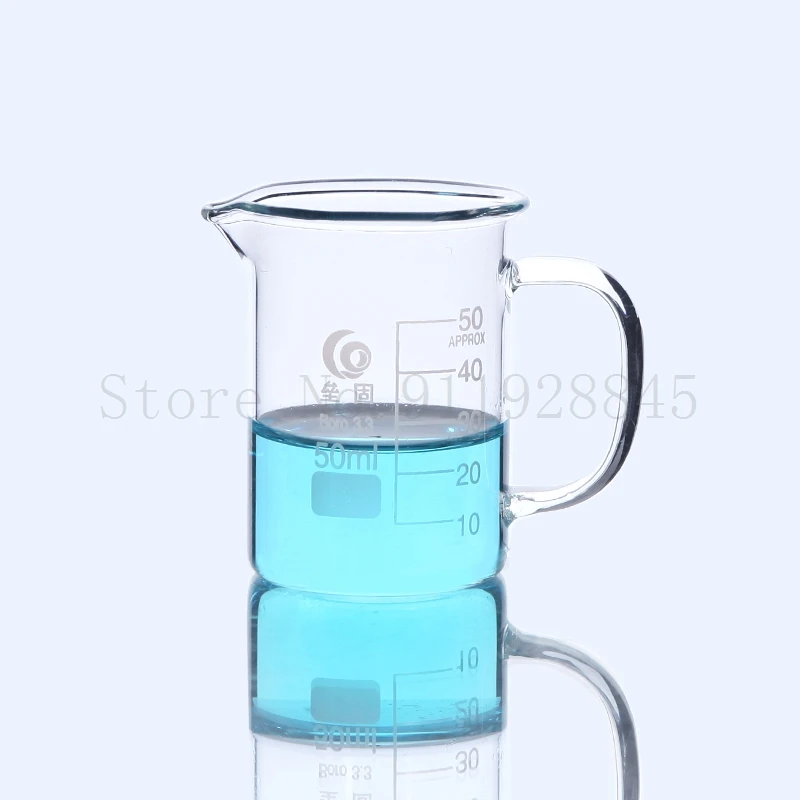 Lab High Borosilicate GlassGlass Beaker with Handle Scale Measuring Cup Laboratory Equipment