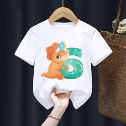 Cute Cartoon Dinosaur Birthday Number 1-10th Fixed printing Baby Kid Customer T-shirt Children Birthday Girl Present Clothes