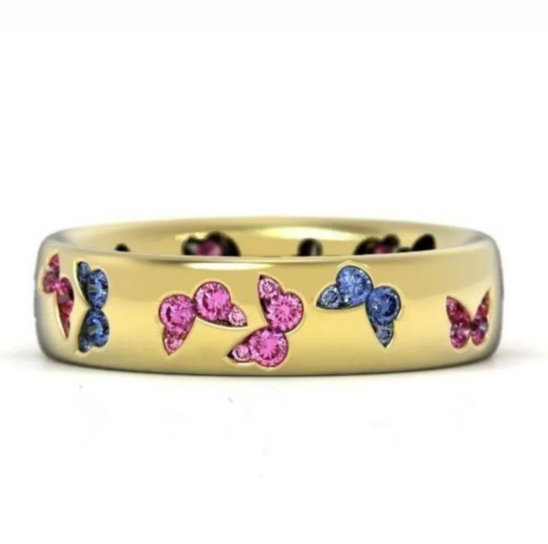 Sweet Cut Silver Colour Crystal Butterfly Anniversary Ring White Pink Gems Dainty Ring Birthday Gift Mom Girlfriend Fine Jewelry image 5