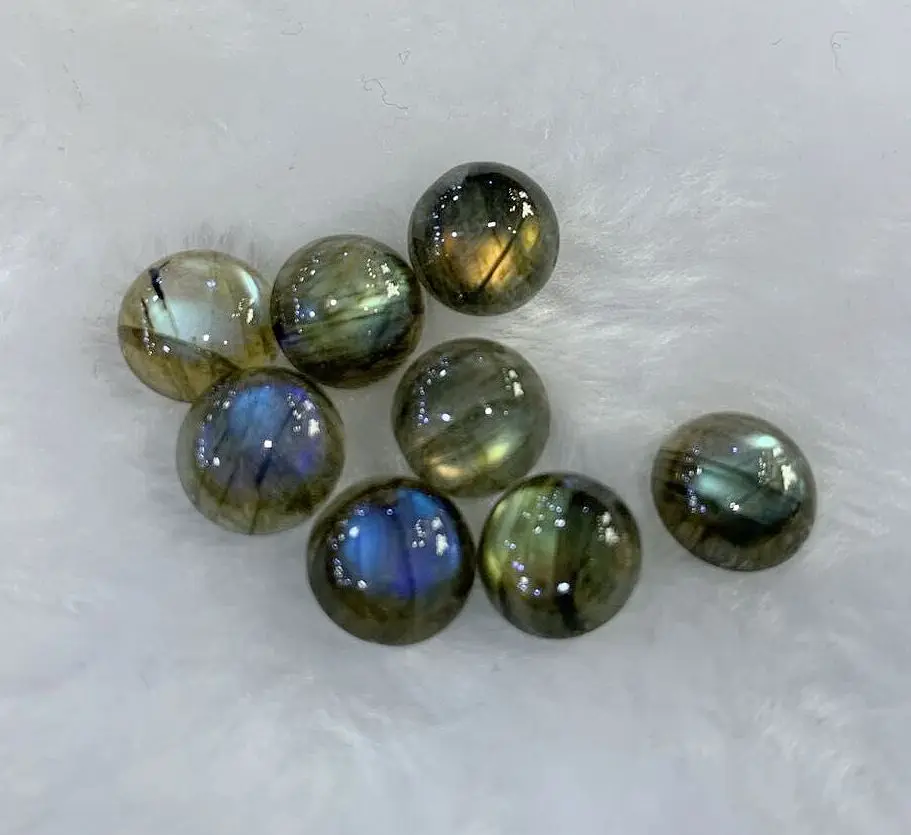 Wholesale 4pcs Natural Blue Flash Labradorite Bead Cabochons 8mm10MM 12mm Round Shape,Gem Stone Cabochon Bead for jewelry making