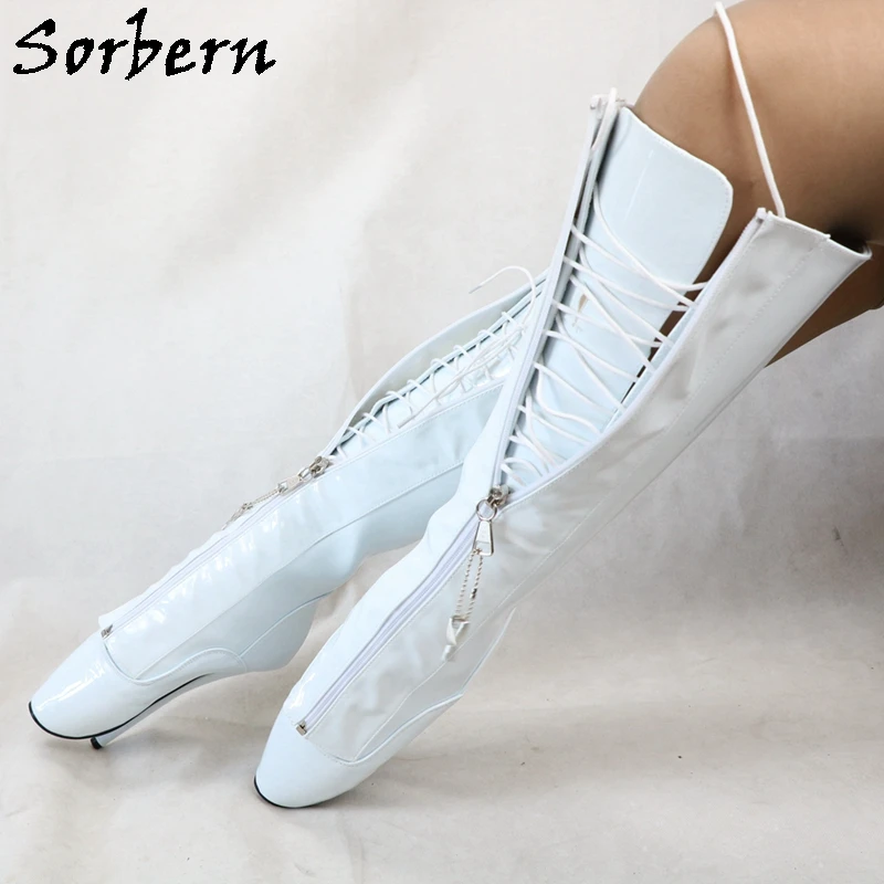 Sorbern stivali alti al ginocchio per donna tacchi a spillo rosa lucido stringate Dominatrix tacchi a spillo 18Cm tacchi a spillo chiavi scarpe