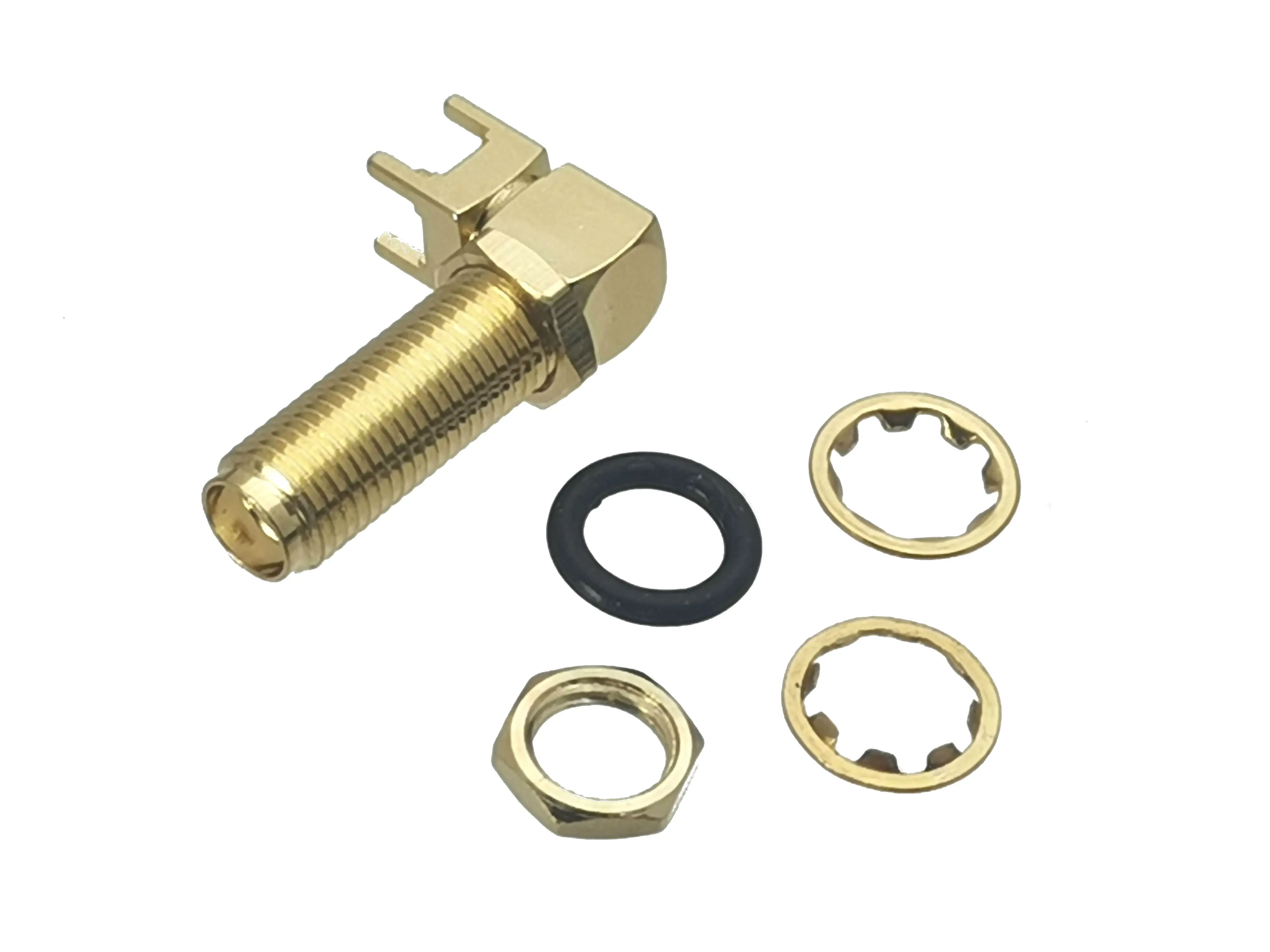 1Pcs Connector SMA Female jack Bulkhead Nut Right angle Solder PCB Mount O-Ring RF Adapter Coaxial High Quanlity