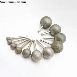 20mm-50mm Ball Round Diamond Burr Rotary Grinding Drill Bit 6/8mm Shank Grit 80