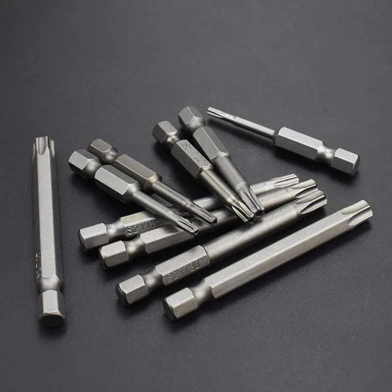 1 pçs 50mm chave de fenda conjunto 1/4 "hex haste torx chave de fenda magnética bits para bolso buraco gabarito t8, t10, t15, t20, t25, t27, t30, t40