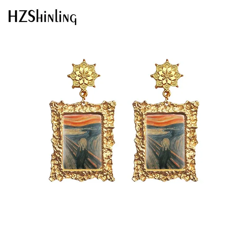 World Paintings Girl with pearl earring Mona Lisa Starry Night Antique Plated Drop Earrings Jewelry view 3