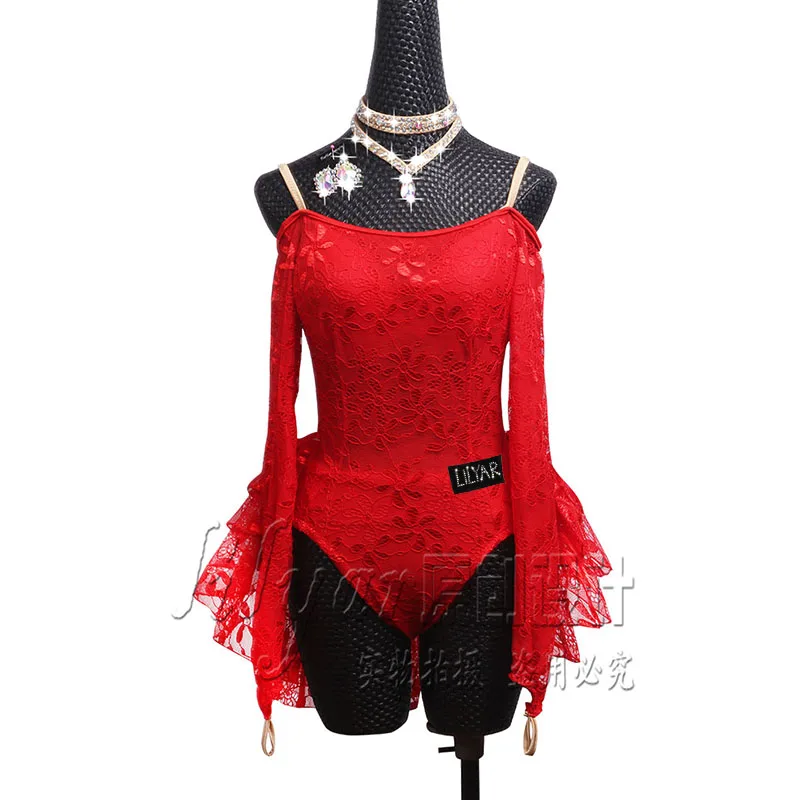 Pole dance competition skirt performance skirt pole girl custom women\'s Red Lace backless sexy dance skirt