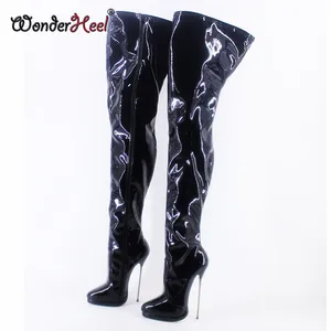 Wonderheel-Botas de couro envernizado para meninas, boate sexy, salto alto extremo, plataforma metálica, novo, Wonderheel, 16cm 8 principais vendas botas mulher maravilha - №8