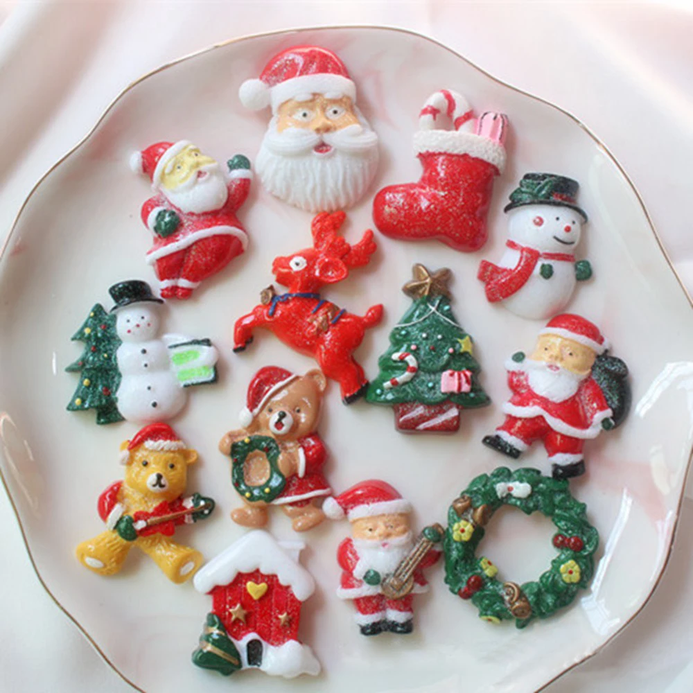 100pcs/lot Bigger size 3D Glitter Christmas resins patches diy decoration crafts phone hair accessories wholesale