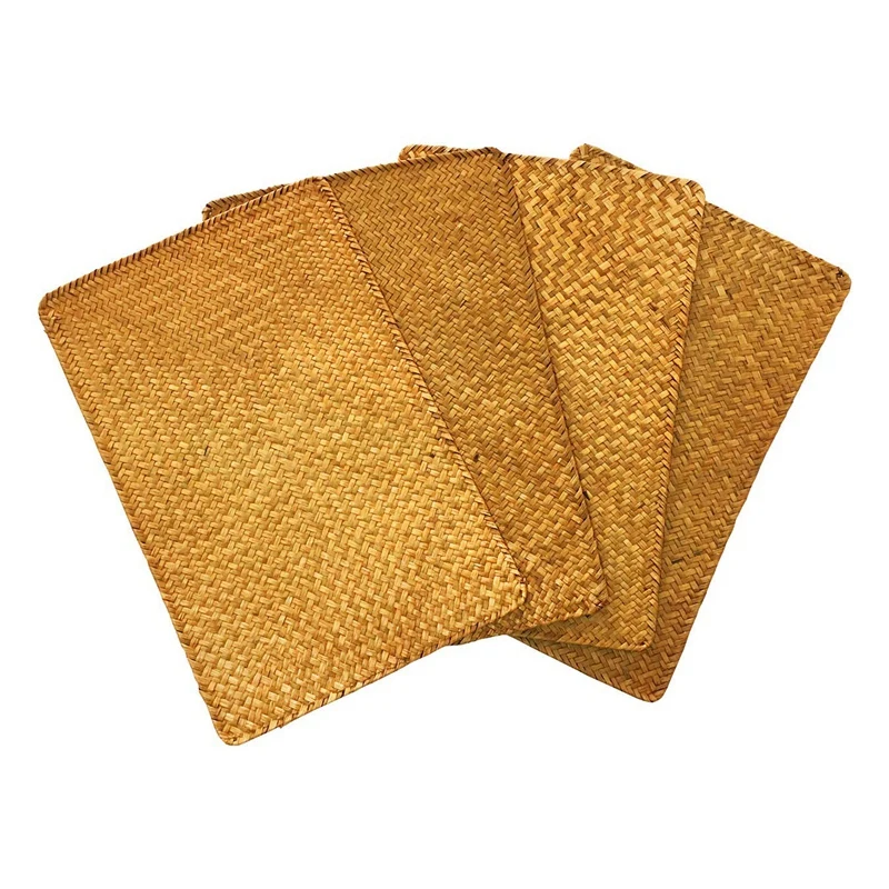 Kitchen Accessories Pack of 4, Natural Seagrass Place MatHand-Woven Rectangular Rattan Placemats  Potholder