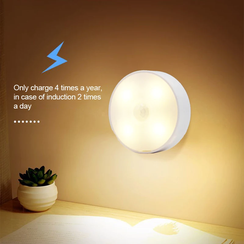 Powerful LED Night Light 0 Second Induction USB Recharge 120 Degree Sense Angle Super Long Using Time Sensor Light Bedside Lamp