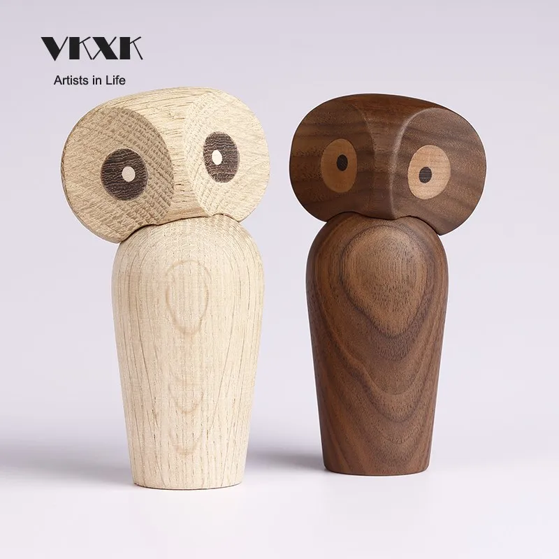 Lovely Fashion Owl Bird Animal Figurines Decor Home Living Room Bookshelf Natural Miniature Woodcraft is Popular Cute Kid Gifts