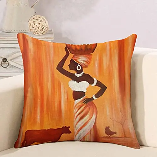 Painted African women linen pillowcase sofa cushion cover home decoration can be customized for you 40x40 50x50 60x60 45x45