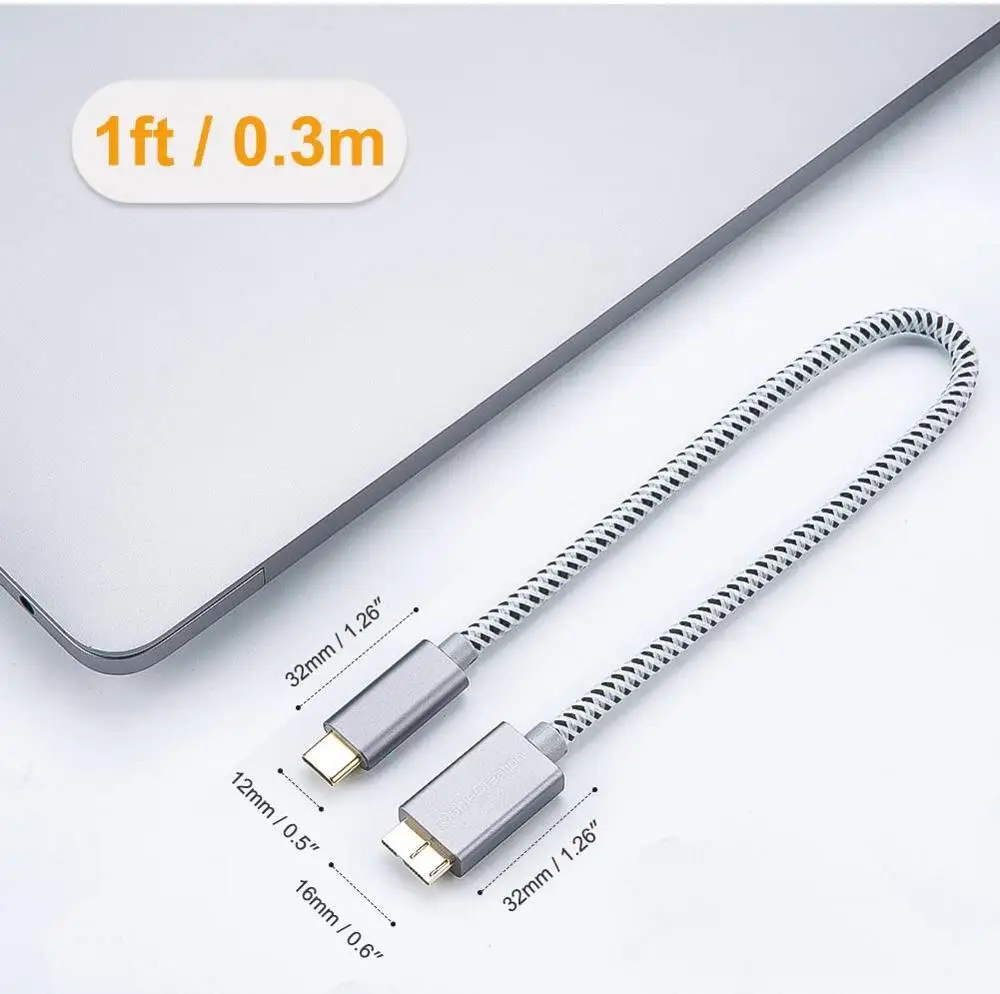 Cabo usb c para micro-b 3.0 (gen 2/10g), cabo usb 3.1 tipo c trançado, compatível com macbook (pro), driver rígido externo hdd