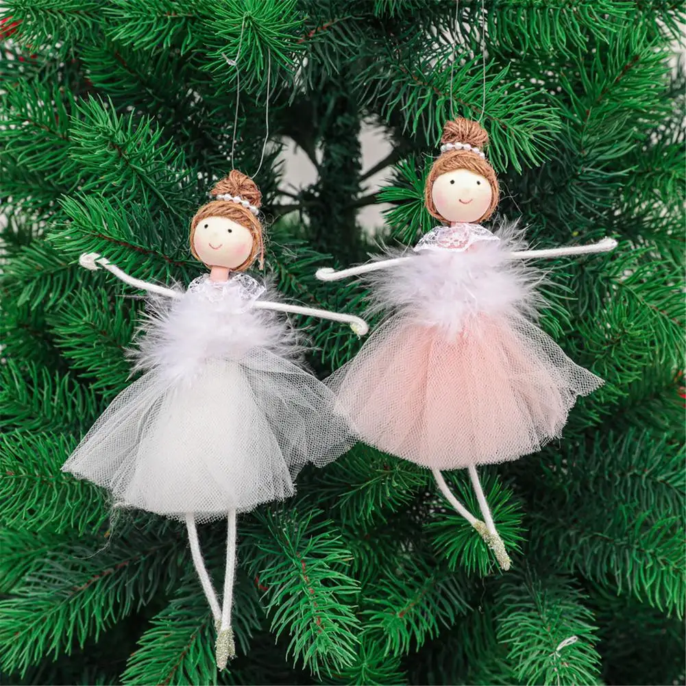 Ballerina Girl Hanging Christmas Doll For Decoration White And Pink Hanging Pendant For Christmas Decoration Xmas Tree Pendant